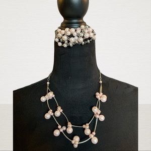 Pink pearl necklace and bracelet set
